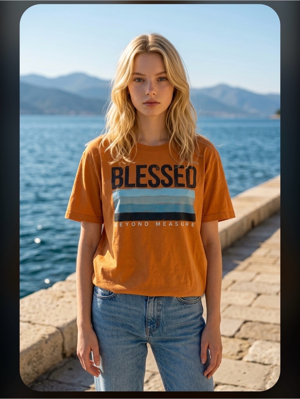 Blessed Graphic Tee - Orange Crewneck Women’s Top